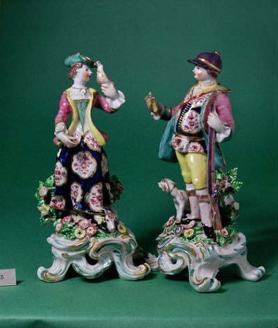 Par de figuras de Bow de un deportista y su compañera, c.1760 (porcelana) de English School